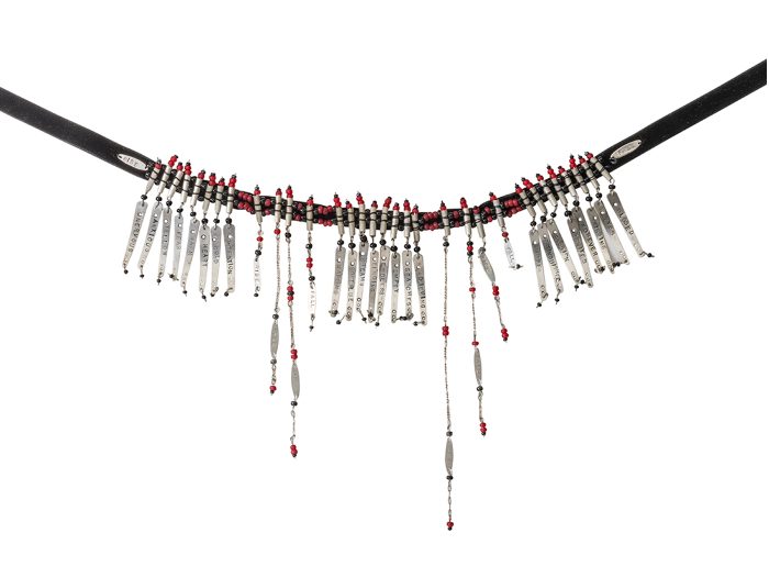 I Hate Dating Choker, Sterling silver, carnelian, and velvet Poem, Breath